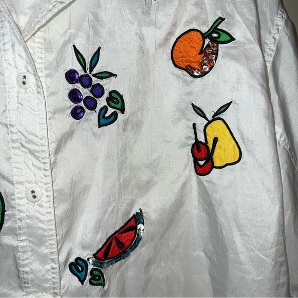 Leslie Fay White Short Sleeved Button Down Blouse with Sequined Fruit Size 3X - Picture 3 of 11